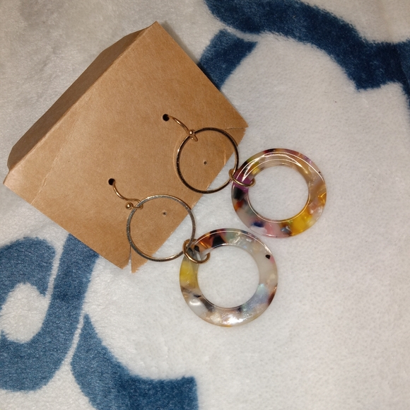 Gold Tone Double Hoop Dangle Earrings - Picture 2 of 5